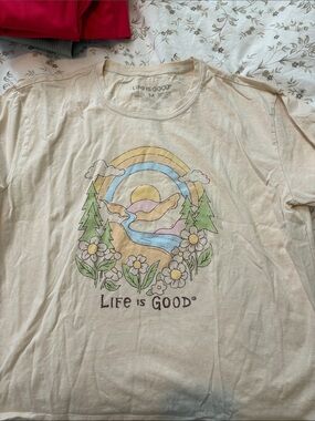 Life Is Good Cream Kids Tee with Pastel Nature Graphic